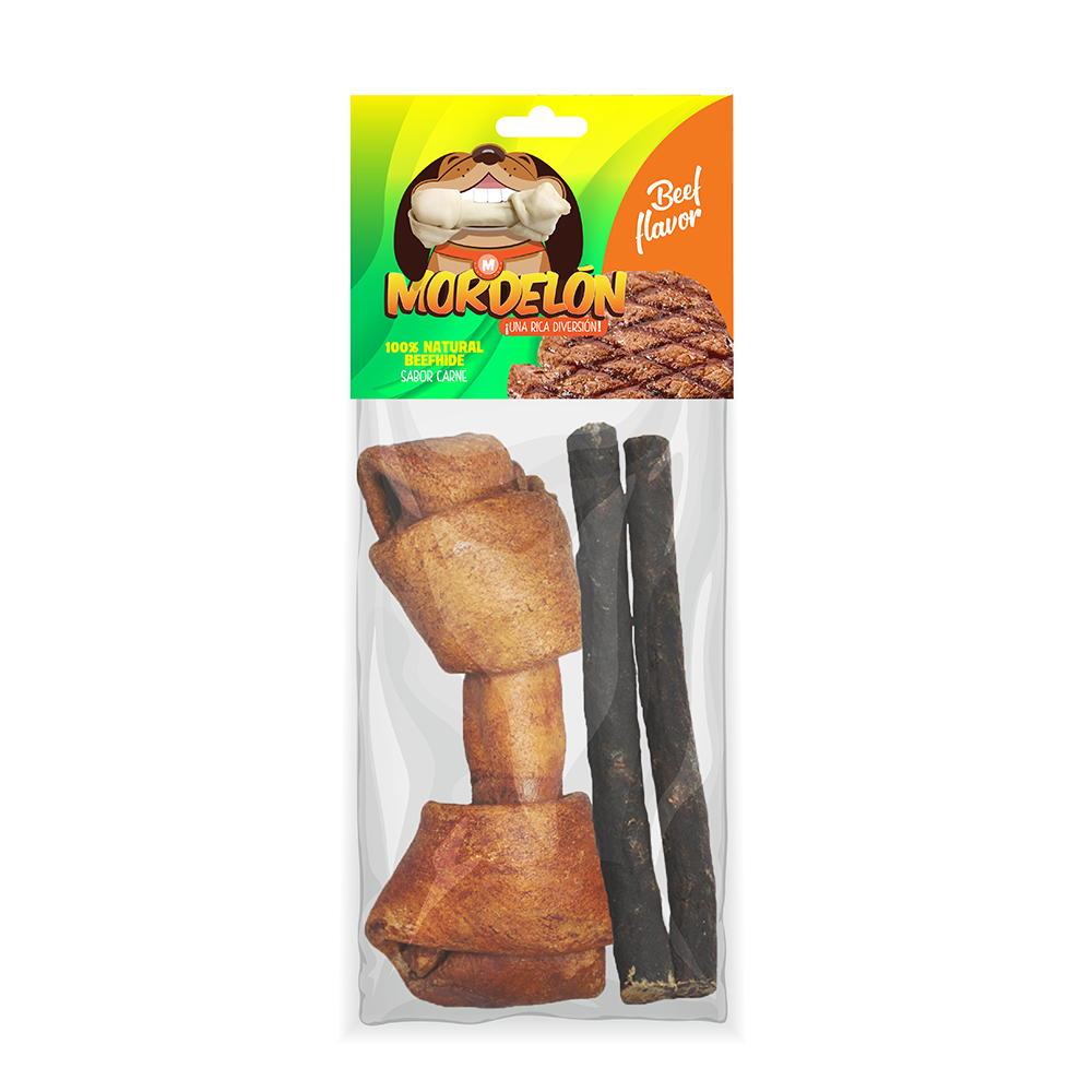 Mordelon 1 Hueso Grande y 2 Twist de Carnaza Natural