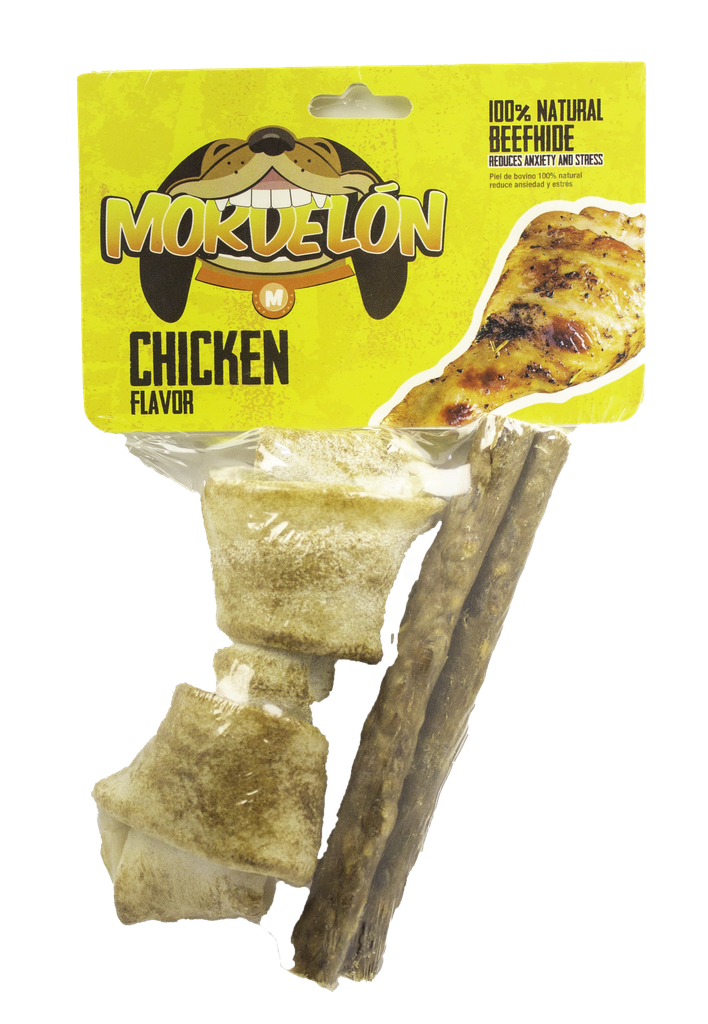Mordelon 1 Hueso Pequeño y 2 Twist de Carnaza Pollo