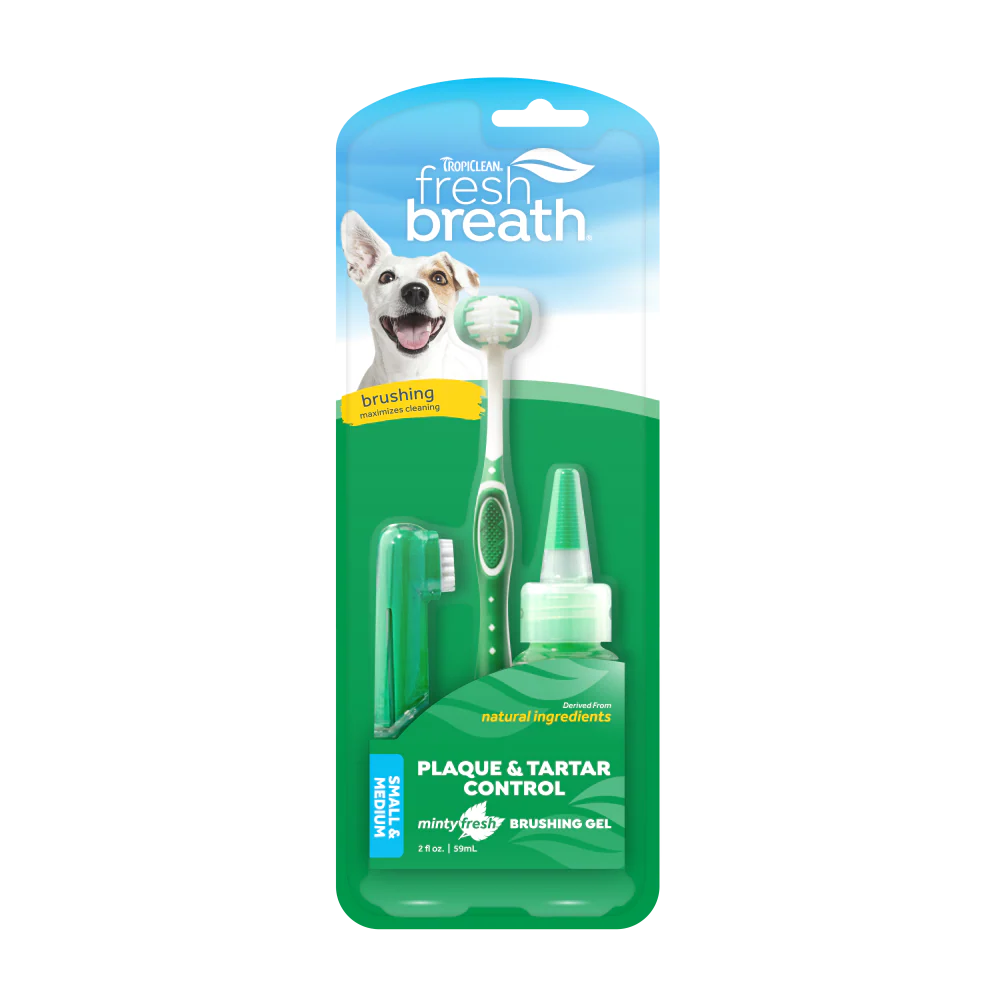 Kit Aliento Fresco Control de Sarro y Placa Perro (Cepillo+Dedal+Gel) (Small&Medium)