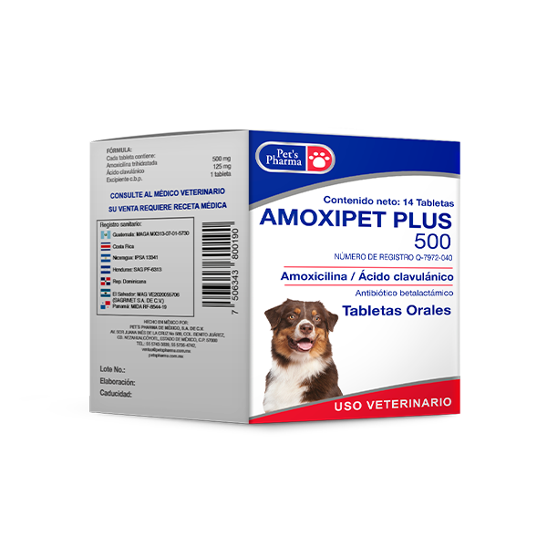 Amoxipet Plus 500 mg., Caja x 14 Tabletas
