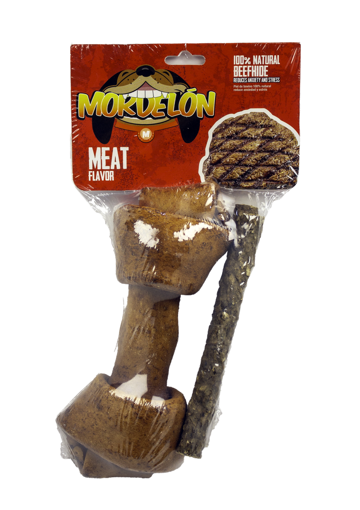 Mordelon 1 Hueso Grande y 2 Twist de Carnaza Carne