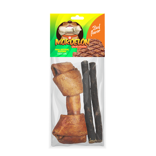 [7-401063-401620] Mordelon 1 Hueso Grande y 2 Twist de Carnaza Natural