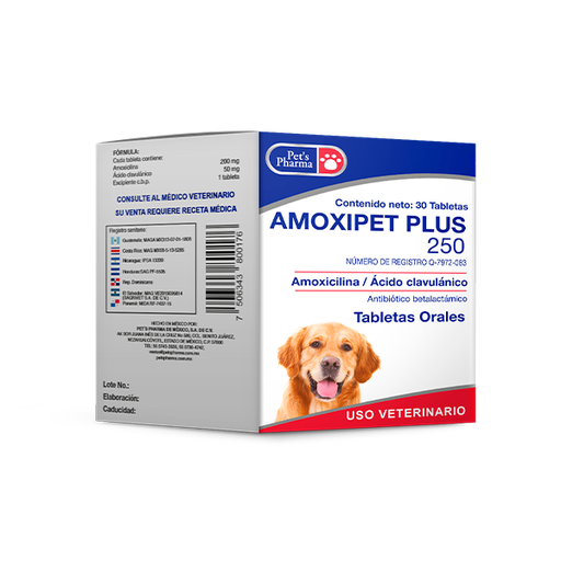 [7-506343-800176] Amoxipet Plus 250 mg., Caja de 30 Tabletas
